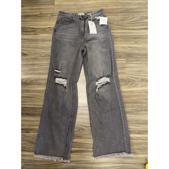 Ptcl Denim - PTCL Ethical Clothing Wide Leg Distressed Denim Black Jeans Size 28 NWT